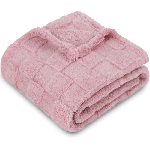 3D Gingham Fleece Baby Blanket for Girls Boys Chessboard Grid Warmer Comfort Reversible Shaggy Cozy Decor for Home Bed Blanket for Toddlers 30 x 40 Inches Coral Pink