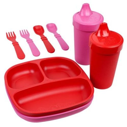 Re-Play 8pc - Valentine Mealtime Set - Red/Bright Pink: BPA-Free, Solid Pattern, HDPE Material