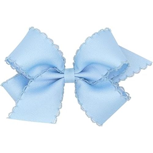Wee Ones Girls' Classic Grosgrain Moonstitch Edge Hair Bow, No-Slip Hair Clip, Handmade, Millennium Blue, Medium