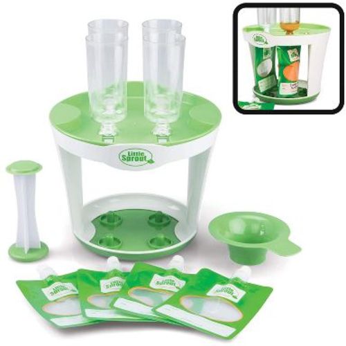 Sprout Cups Baby Food Maker (11 Pcs) Make 4 6oz Food Squeeze Purees w Fill Station, Pouches, Funnel, Tubes & Plunger- Dishwasher Safe & BPA Free