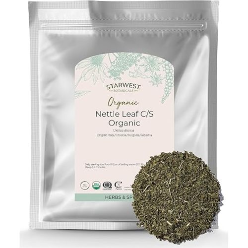 Starwest Botanicals Organic Nettle Leaf - Dried Stinging Nettle, Natural Loose Leaf Herbal Tea, Caffeine Free, Cut & Sifted, Certified Kosher, Non-GMO - Bulk 1 lb Bag