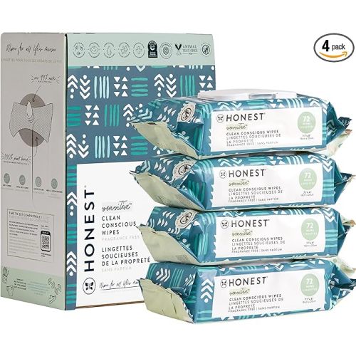 The Honest Company Clean Conscious Unscented Wipes | Over 99% Water, Compostable, Plant-Based, Baby Wipes | Hypoallergenic for Sensitive Skin, EWG Verified | Balance Blues, 288 Count - Fragrance Free - 72 Count (Pack of 4)