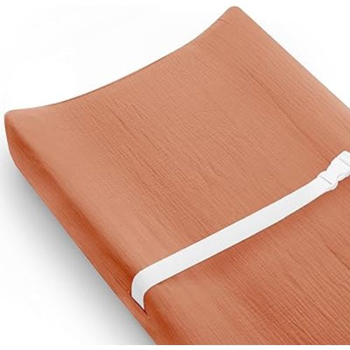 Changing Pad Cover for Baby Girls Boys, Muslin Changing Table Pad Covers with Boho Style, Neutral Color Soft and Breathable (Brick)