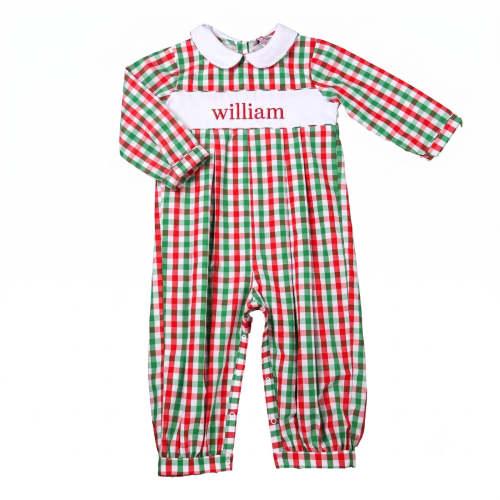 Red And Green Check Insert Long Romper
