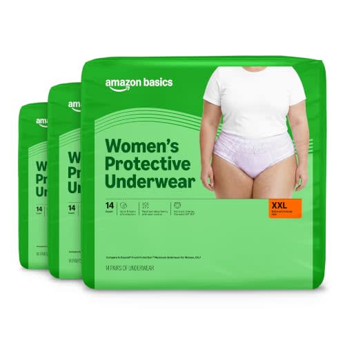 Amazon Basics Postpartum Incontinence Underwear for Women, Maximum Absorbency, Disposable, Bladder Leak Protection, Odor Control, XX-Large, Lavender, 42 Count (3 Packs of 14), Packaging May Vary