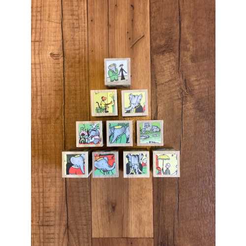 Upcycled Babar Wooden Blocks, 10 Wooden Blocks, Babar the Elephant