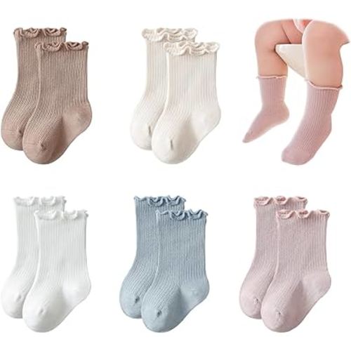 VIAOKUTH 5 Pairs Baby Girls Socks Newborn Frilly Ruffle Cotton Infant Cute Princess Socks for Toddler Dress