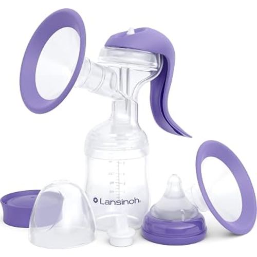 Lansinoh Manual Breast Pump | Hand Pump with Comfortable Flange, Includes 5oz Baby Bottle, Slow Flow Nipple, Breastfeeding Essentials