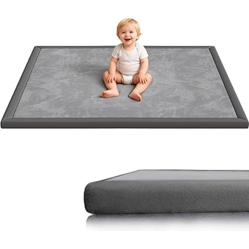 Baby Play Mat for Floor, 1.3'' Thick Memory Foam Tummy Time Mat - Super Soft Coral Velvet Nursery Rug with Non-Slip Backing, Crawling Rug for Toddlers/Infants, Yoga & Tatami Use, 50''x50''