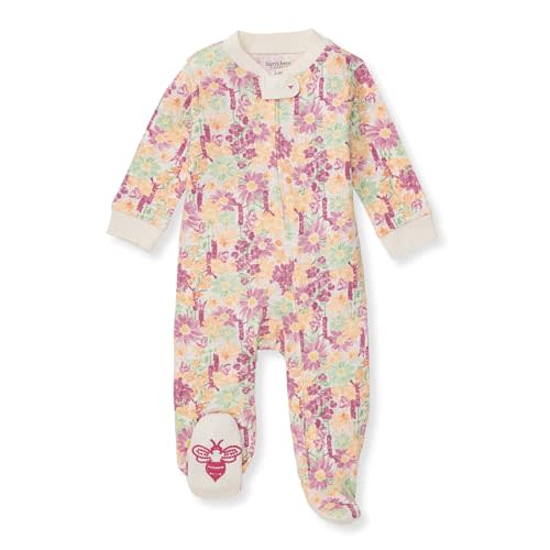 Burt's Bees Baby Girls' Organic Cotton Sleep and Play Footed Pajamas, One-piece Zip Front Romper, Baby Essentials