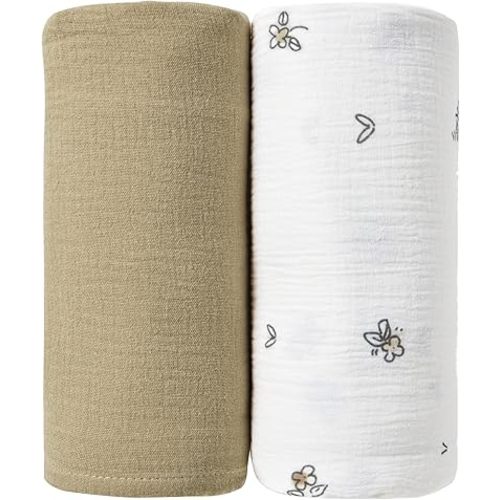 JELLYMONI Muslin Swaddle Blankets for Unisex, 2 Pack Newborn Receiving Blanket, Large 47 x 47 inches Soft Breathable Muslin Baby Blanket for Newborn Boys & Girl