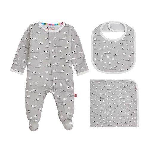 magnetic me Goodnight Baby Gift Set | Magnetic Footie Pajamas & Blanket | Baby Shower Gift for Newborns, Baa Baa Baby Grey, 3-6M