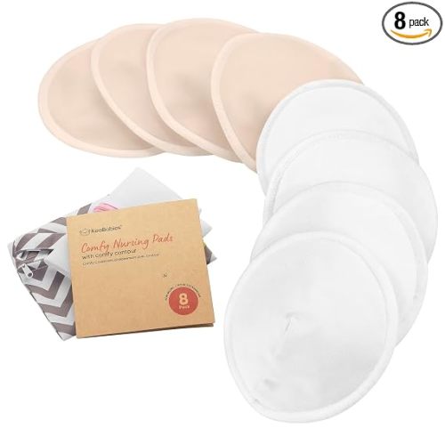 Organic Nursing Pads, 8 Washable Breast Pads,Wash Bag (Bare Beige, M 4.6") | Viscose Derived from Bamboo, Breast Pads for Breastfeeding, Reusable Nipple Covers, Breastfeeding Essentials, Soft, Absorbent