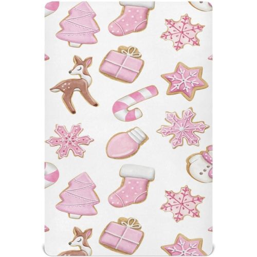 Pink Christmas Cookies Fitted Crib Sheet for Boys Girls Baby Crib Sheet Crib Mattress Sheet Crib Bed Sheets for Pack N Play Mattress Pad,52 X 28 in