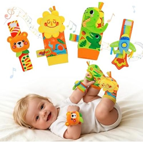 Baby Rattle Wrist Socks Toys, Sensory Toy for Babies 0-6 Months, Socks and Foot Finder Set with Sounds as Baby Shower Gifts, Baby Essentials for Newborn Infant Toddler Ages 0-12 Months