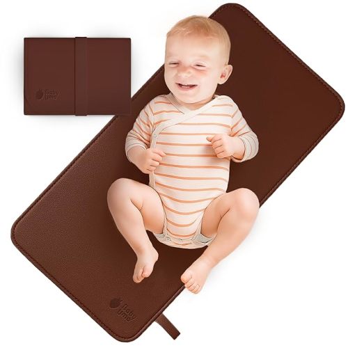 Baby Uma Vegan Leather Baby Changing Mat - Waterproof & Wipeable Changing Pad, XL for Growing Babies, Non-Toxic, Lead-Free & Phthalate-Free, Folds up for Easy Transport, 30″ x 16″ (Ivory)