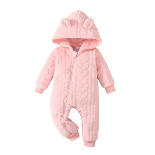 Saeaby Newborn Baby Girl Boy Clothes Fall Winter Infant Long Sleeve Fleece Jumpsuit Romper Hooded Baby Snowsuit Bear Outfit