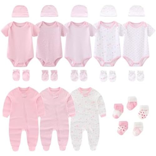 Ruliby New Born Clothes Cotton Baby Bodysuit and Romper Layette Gift Set
