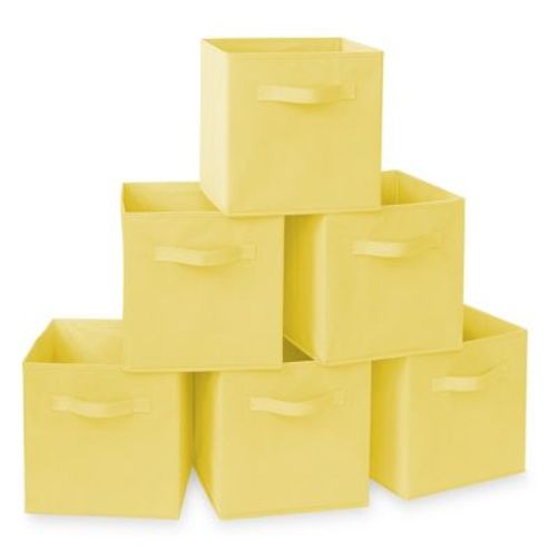 Casafield Set of 6 Collapsible Fabric Storage Cube Bins, Yellow - 11" Foldable Cloth Baskets for Shelves and Cubby Organizers