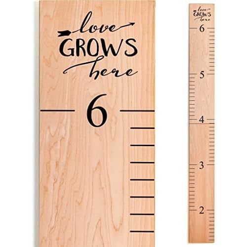 Headwaters Studio Wooden Growth Chart – Kids Height Chart, Wall Measurement for Kids, Height Chart for Wall, Growth Ruler for Children – Natural with Black Numerals - “Love Grows Here” (63" x 6.7")
