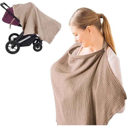 Breastfeeding Nursing Cover, 100% Cotton Nursing Scarf cover Mother Nursing Apron, (Brown)