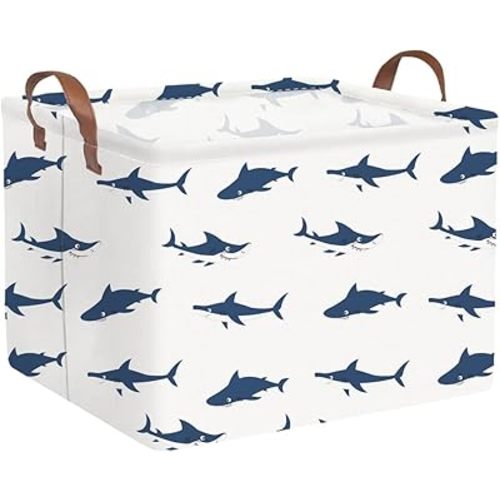 Rectangular Easter Shark Basket,Collapsible toy box for kids,easter gift basket, Nursery Hamper for Shelve Toy Box,Shelf Basket(Shark)