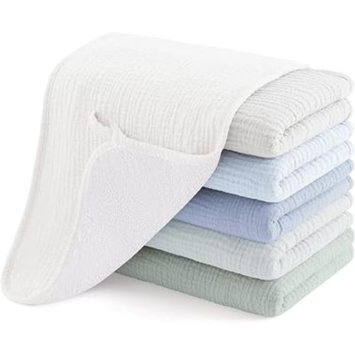 Susurration Muslin Burp Cloths Sets 6 Pack 20x10inch Large Burping Clothes Extra Soft Absorbent for Newborn Unisex Baby Girls and Boys (GreenBlue)