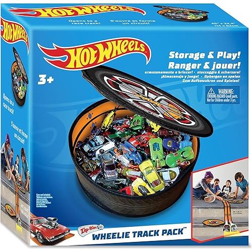 Hot Wheels Tara Toy: ZipBin Wheelie Track Pack - Unzips Into A Racetrack Mat, Holds 100 Toy Cars, Storage & Play, Circle Tire Design, Kids Ages 3+