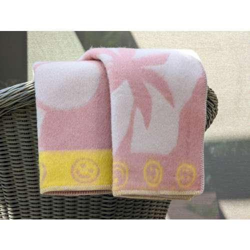 Handmade New Zealand Wool Blanket: Pink Palm & Smiley Throw