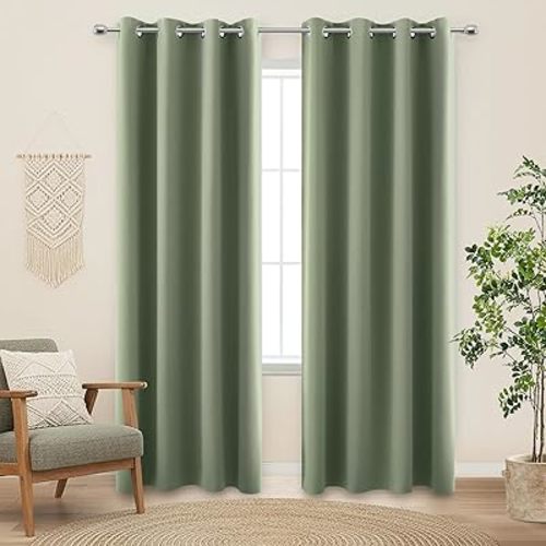 KOUFALL Nursery Curtains Boy Blackout, Sage Green Boho Woodland Theme Room Darkening Thermal Insulated Curtain Drapes for Bedroom Living Room,Wide 52 x 90 Inch Long, 2 Panel Set