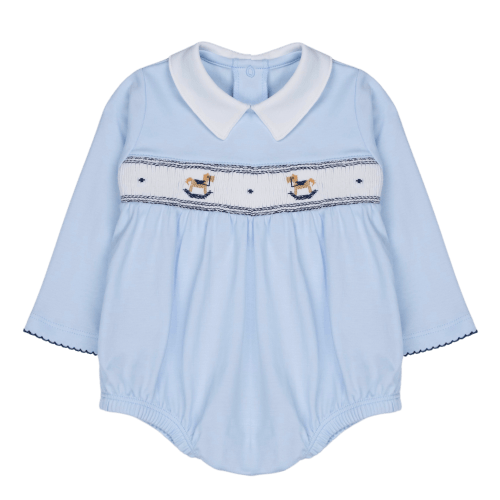 Navy Rocking Horses Smocked Bubble