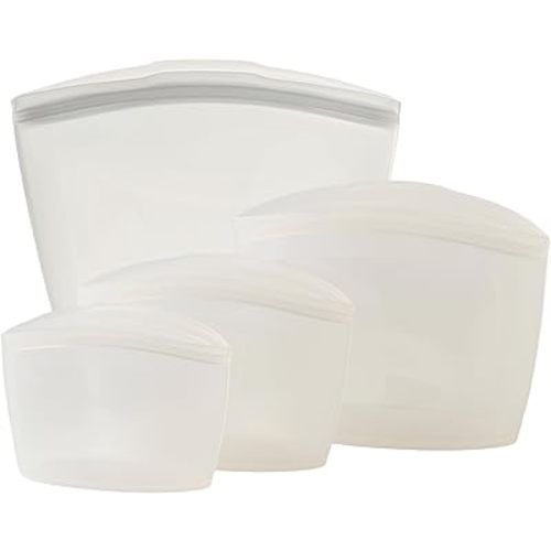 Blue Ginkgo Reusable Silicone Storage Bags – 4-Pack | Korean-Made Stand Up Food, Freezer Bags - Clear