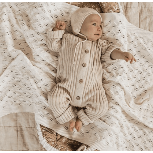 Chunky Rib Baby Jumpsuit - Honey Milk- Newborn