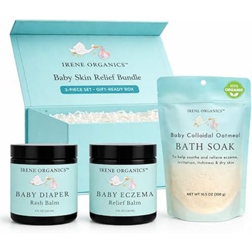 Irene Organics Baby Skincare Complete Routine Bundle – Colloidal Oatmeal Bath Soak, Eczema Relief Balm, Diaper Rash Balm & for Sensitive Skin, Newborns, Infants & Toddlers