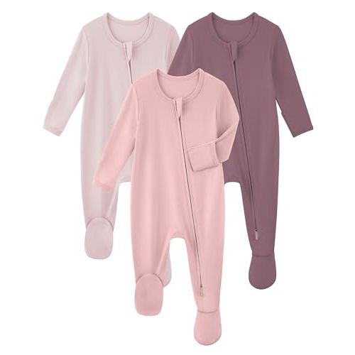 Yoofoss Rayon Made From Bamboo Baby Pajamas 3pcs Newborn Sleepers For Boy Girl Clothes, 0-3 3-6 6-9 Months Footed Pjs