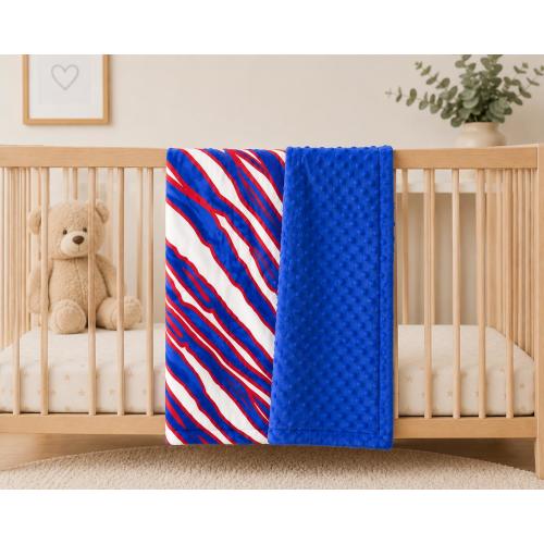Buffalo Mafia Striped Style Minky Blanket | Buffalo Red White Blue Cozy Baby Blanket