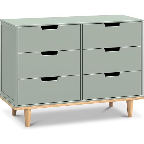 Davinci Marley 6 Drawer Double Dresser in Light Sage and Honey, GREENGUARD Gold Certified