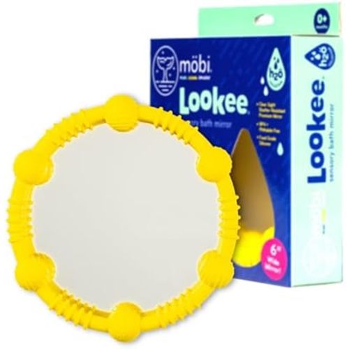 Mobi Lookee Sensory Bath Mirror for Kids, Shatterproof Baby & Toddler Bathtub Mirror Toy, BPA-Free, Suction Cups for Fun & Safe Play (6" Wide)