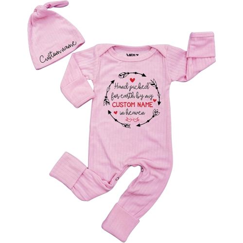 Hand Picked for Earth by Grandma Grandpa in Heaven Newborn Bodysuit and Hat Personalized Coming Home Outfit