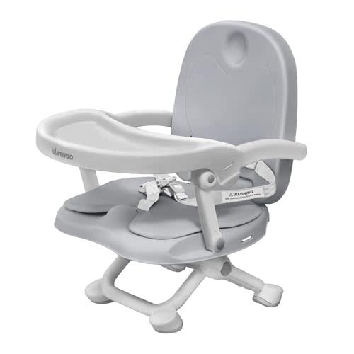 UBRAVOO Baby Booster Seat for Dining Table, 2 in 1 Portable Booster Seat | 4 Height Adjustable Foldable High Chairs, Removable Tray & Cushion, 3-Point Harness, 6-36 Months, 33 LBS, For Home, Travel
