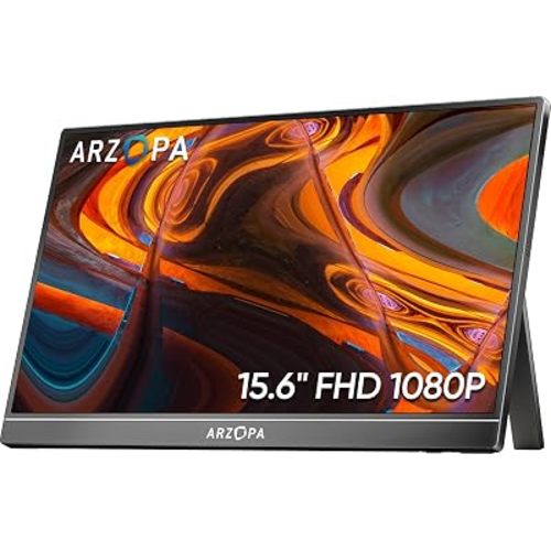ARZOPA Portable Monitor 15.6'' FHD 1080P - Ultra-Slim Portable Laptop Monitor with Kickstand - IPS Display for PC, MAC, Phone, Xbox, PS5 - USB C & HDMI Connectivity - A1