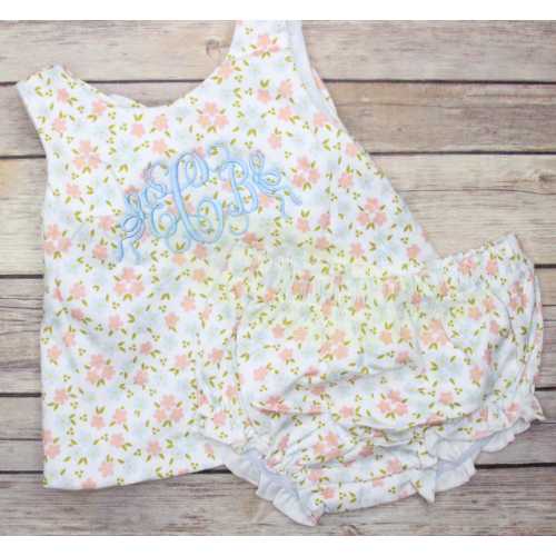 Pink Dainty Floral Swing Back Set, Baby Girl swing set, Bow set, summer bloomer outfit