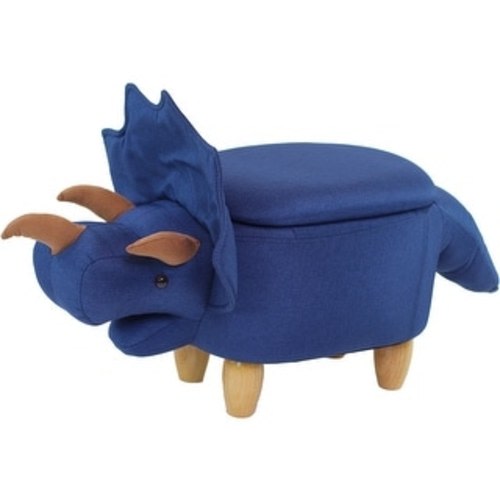 Critter Sitters 15-In. Seat Height Denim Blue Triceratops Dino Storage Ottoman, Furniture for Nursery, Bedroom, and Playroom