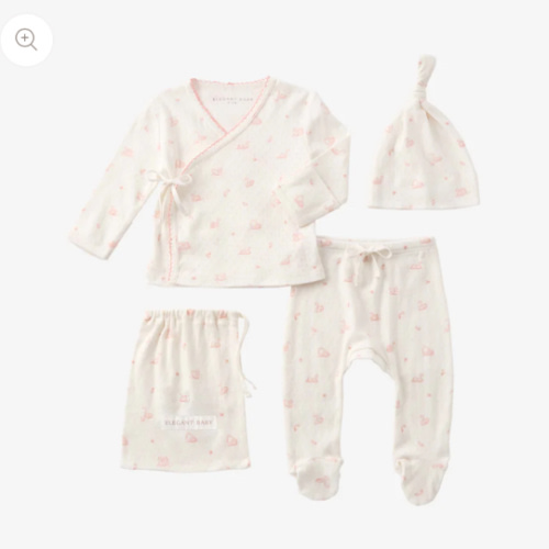 Pink Swan Print Organic Cotton Pointelle Layette 3 Pc Gift Set – Elegant Baby