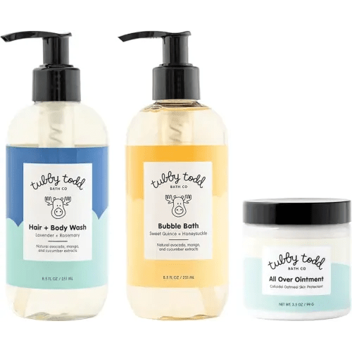 TUBBY TODD Essentials Baby Bath Gift Set – 8.5oz Hair+Body Wash, 8.5oz Bubble Bath & 3.5oz All Over Ointment
