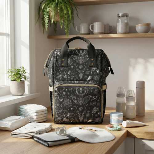 Dark Cottagecore Forest Diaper Backpack, Woodland Organizer, Multi Pocket Travel Bag