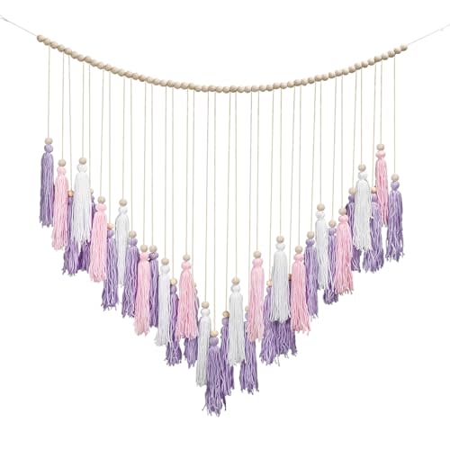 Luxbrand Pink & Purple Macrame Hanging Boho Wall dcor, Large Tassel Wall Hanging with Wood Beads, Purple Wall Decor for Bedroom Living Room Girls Room Nursery, 41" W x 32" H