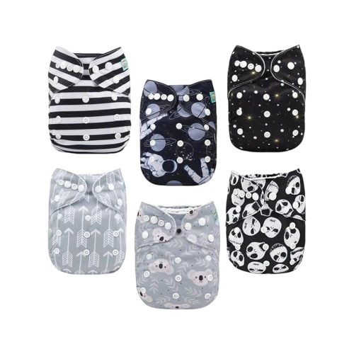 ALVABABY Baby Cloth Diaper 6 Pack with 12 Inserts One Size Cloth Diaper Covers Adjustable Washable Reusable for Baby Girls and Boys