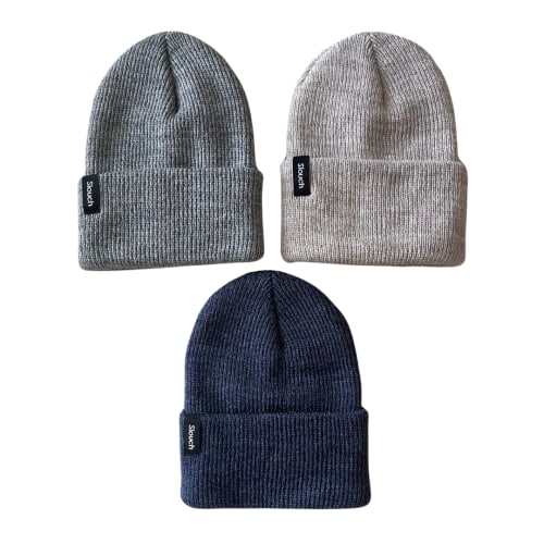 Gray, Oat, & Denim Knit Cuff Beanie Bundle