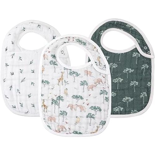 Snap Muslin Bibs for Girls, 3-Pack Baby Bibs for Infants, Newborns and Toddlers, 100% Cotton Muslin Absorbent & Soft Layers, Adjustable Snaps,Animal Jungle, 0-36Month "Animal Jungle"